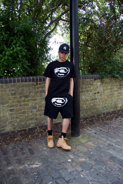 Onyx Signature Shorts — black French terry cotton shorts, Chrome Imperial