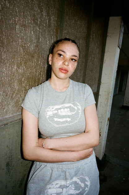 Ash Grey Signature Crop — stretch cotton crop top, Chrome Imperial